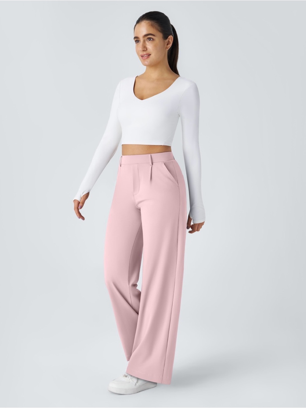 HALARA Wide-Leg High-Rise Pants in Light Pink
